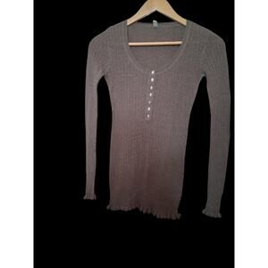 Gap Body Brown Henley Long Sleeve Ribbed Tunic Top xsmall Y2K Grunge Lettuce Hem